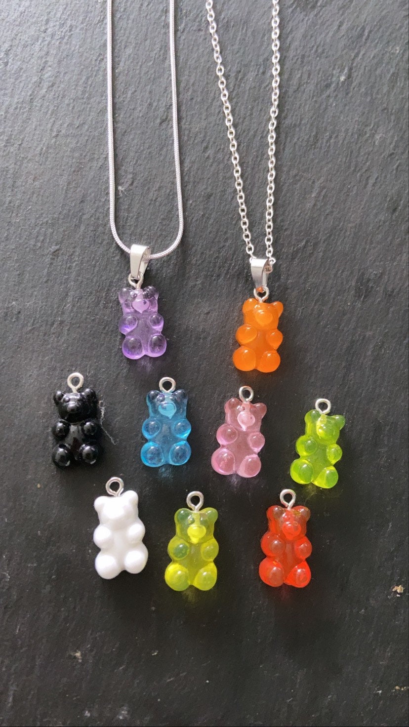 Gummy bears charm novelty necklace . Silver necklace with Etsy