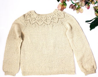 Ecru sweater with wool and bourette silk