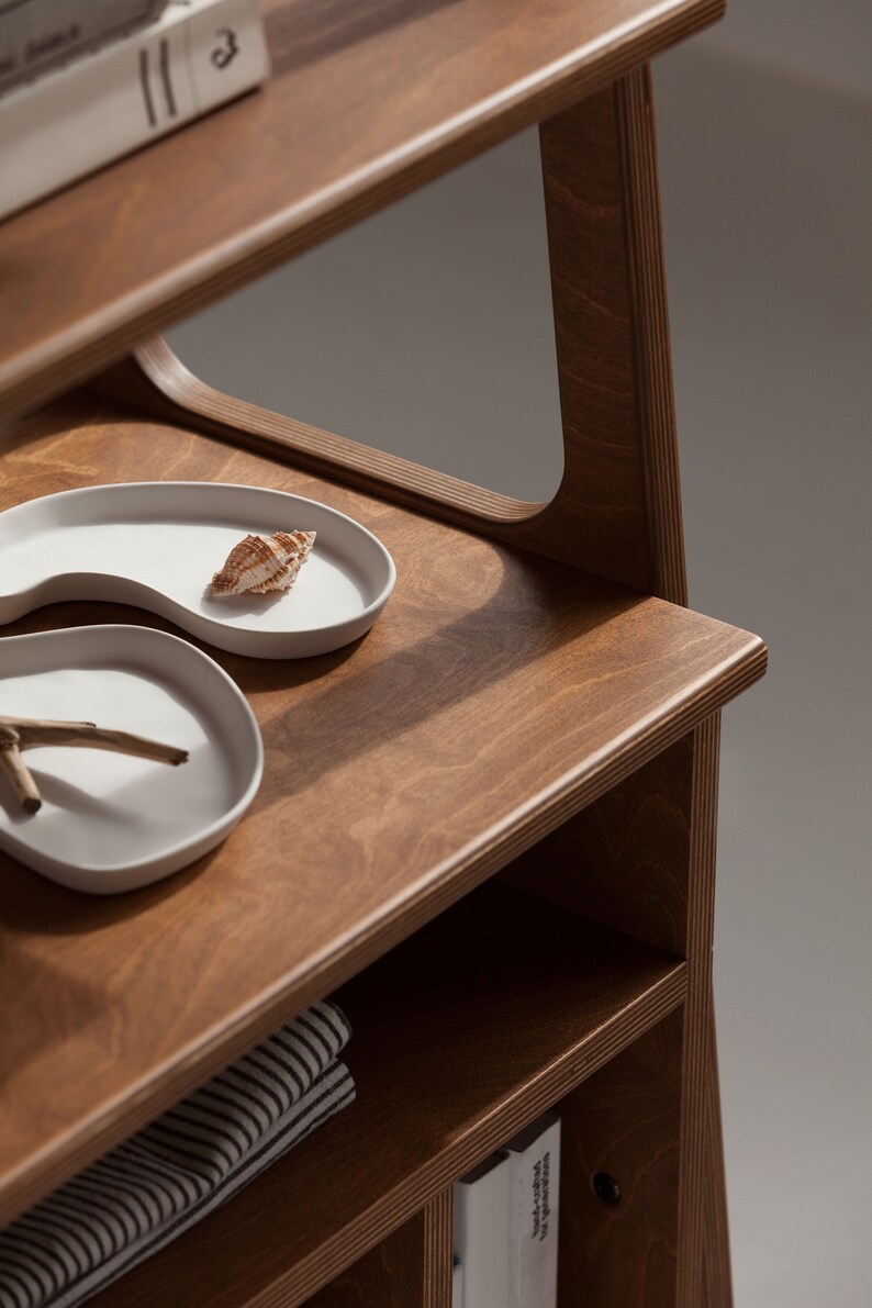 Record Player Stand, Midcentury Ladder Shelf Bookcase, Mid Century