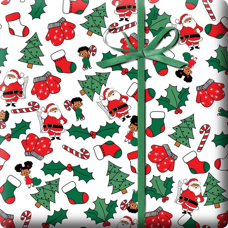 Black Santa Wrapping Paper African American Wrapping Paper Etsy