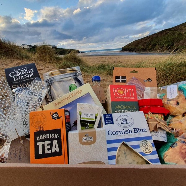 Cornish Hamper - For him, her or both. 5 luxury Cornish items  to 'Taste.' Sweet, savoury or a mix. Beautiful packaging - Gift msg, free del