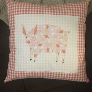 Pillow Cover Pink & White Check with Pig fits 20x20 pillow