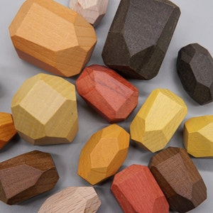 Balancing stones made of wood, skill training, Tumi Ishi, Montessori Waldorf