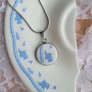 Handmade Broken Corelle Morning Blue Necklace