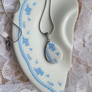 Handmade Broken Morning Blue Corelle Necklace