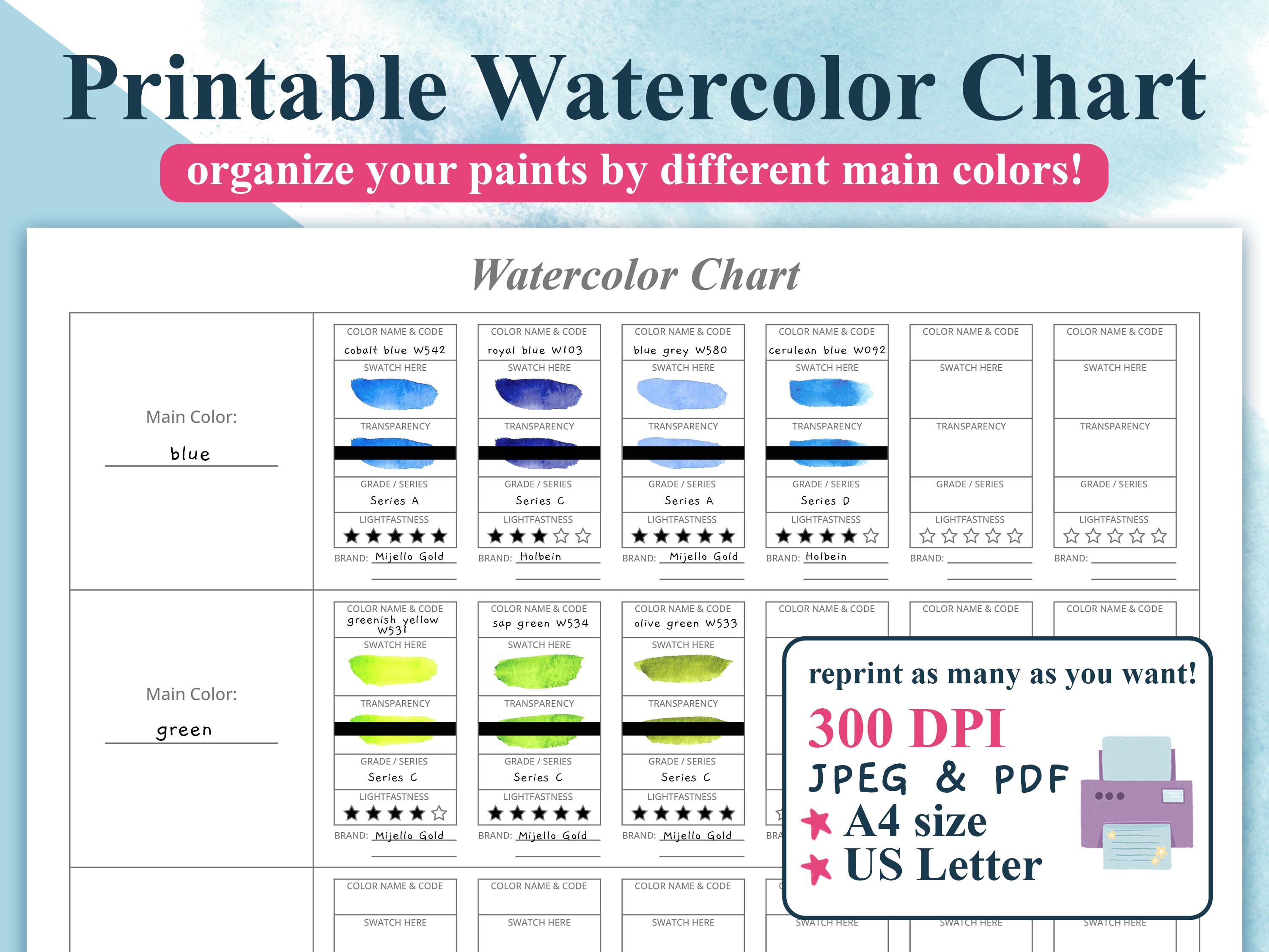Printable Watercolor Your Paint by Different Main Colors