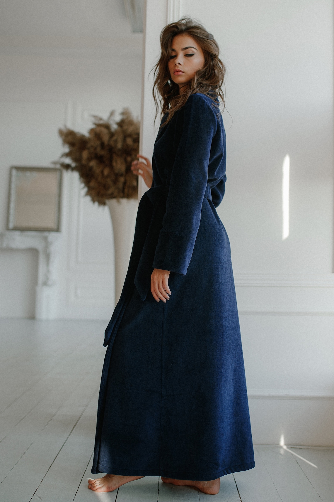 Navy minky plush bathrobe long robe robes for women kimono Etsy