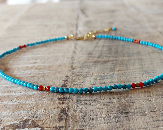 Turquoise Necklace, Turquoise Bead Necklace, Turquoise Choker, Gemstone Necklaces, Simple Necklaces