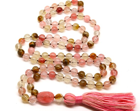 Tourmaline Mala Beads, Knotted Mala Beads, Spiritual Gifts, Tassel Mala Necklace, Hand Knotted Mala, Tassel necklace, Yoga Lover Gift