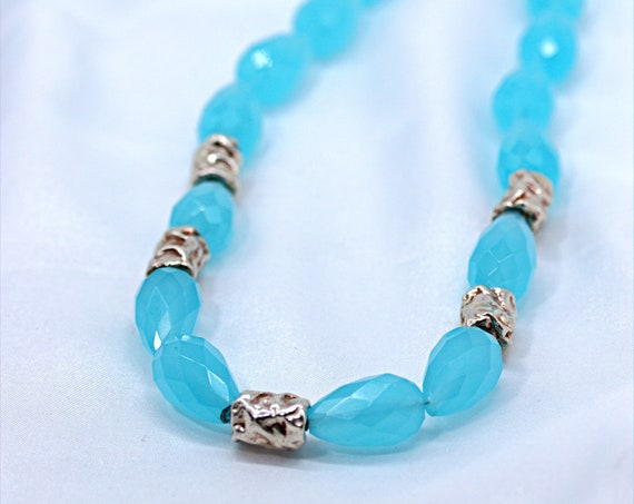 Blue quartz necklace, throat chakra necklace