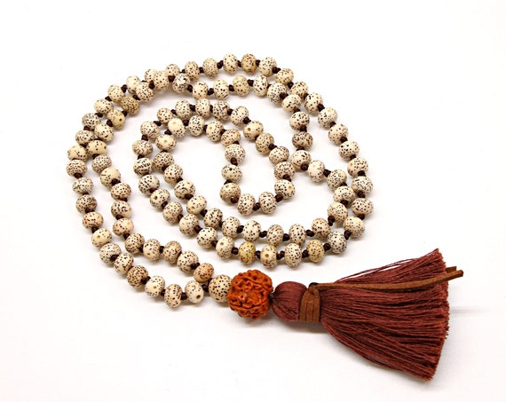 Bodhi Seeds Mala Beads, Bodhi seeds mala Necklace, Hand Knotted Mala Beads, 9*6mm Natural Lotus Seed Mala, Yoga Lovers Gift