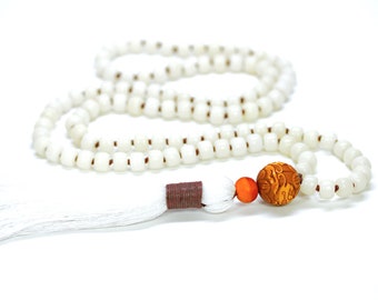 White Bodhi Seeds Mala Beads, Bodhi seeds mala Necklace, Hand Knotted Mala Beads, 6*8mm Natural Lotus Seed Mala, Yoga Lovers Gift