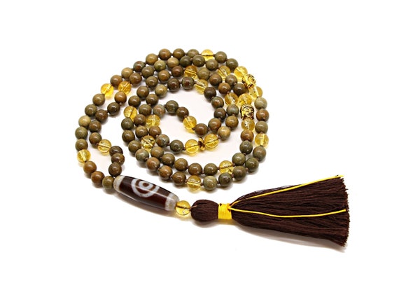 Citrine Necklace, Mala Beads 108, Wooden Beads Mala, Tassel Necklace, Yoga Lover Gift, Mala Prayer beads, Meditation Gift