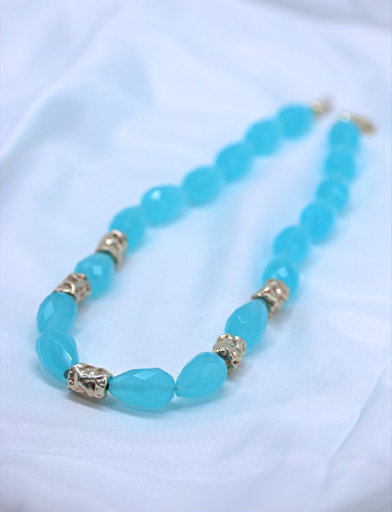 Blue Quartz Necklace, Throat Chakra Necklace, Boho Necklace, Artisan necklace, Sterling Silver Beads Necklace