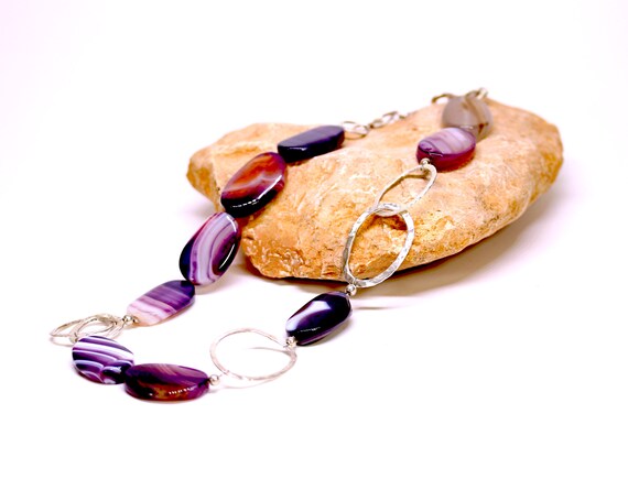 Agate Necklace, Dyed Purple Agate Necklace, Purple Necklace, Silver Agate Necklace, Beautiful Gift fot Your Woman
