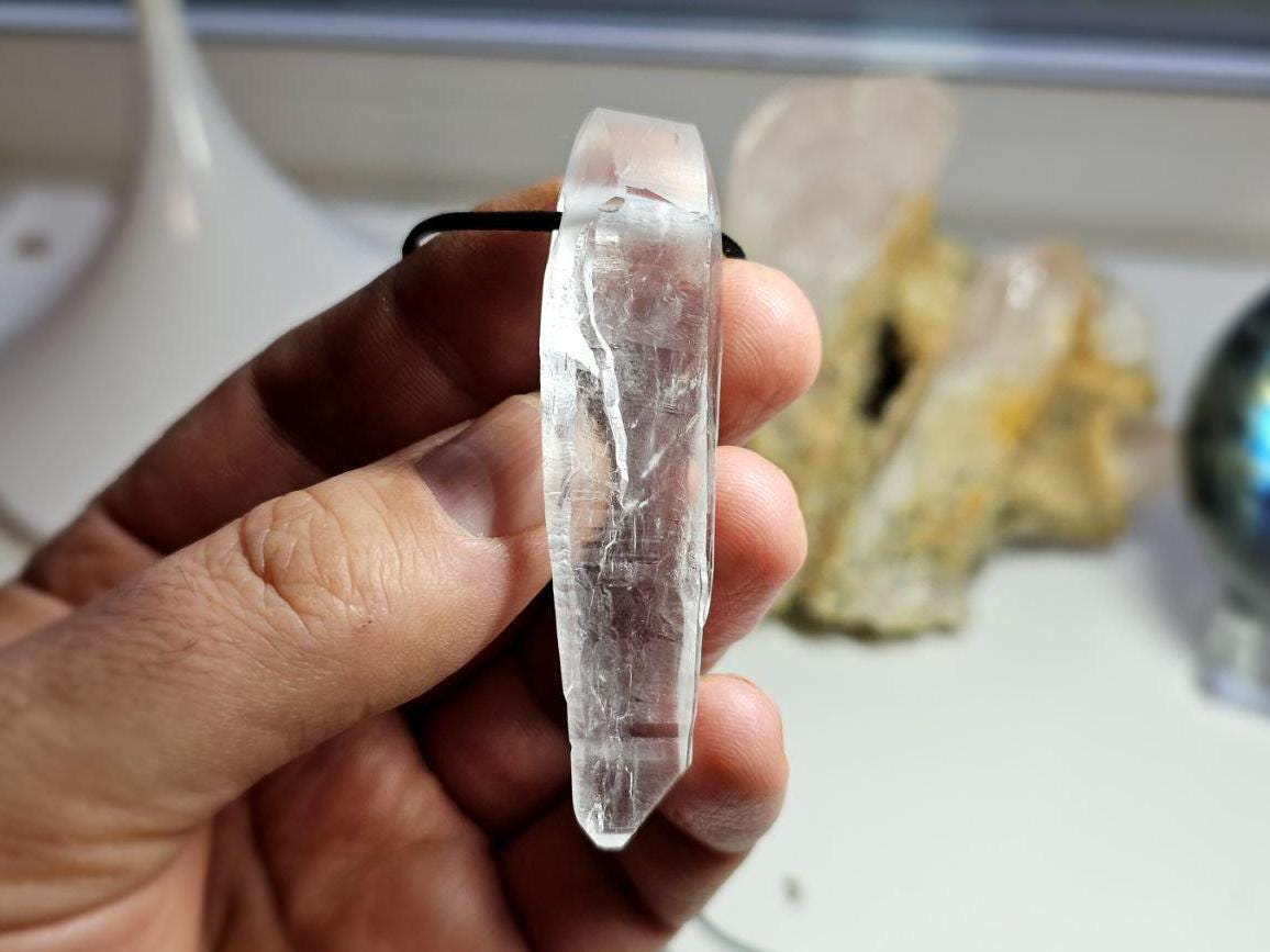 Beautiful singing Diamantina quartz crystal necklace. Diamantina crystal pendant.