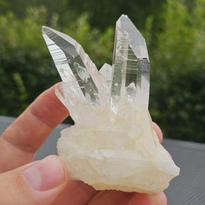Clear and beautiful Colombian Lemurian quartz crystal twin cluster, not polished
