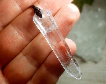 Unique shape long cathedral clear quartz crystal pendant