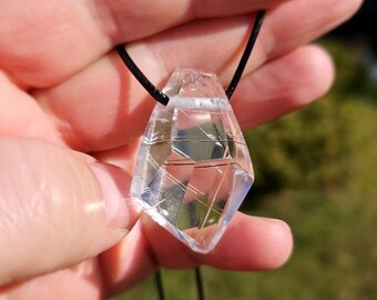 Beautiful rutilated quartz pendant. Clear rutilated quartz crystal necklace