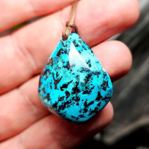 Rare chrysocolla with native copper from Indonesia pendant. Chrysocolla pendant