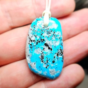 Natural not-stabilized hand-made Persian turquoise pendant. Real turquoise pendant