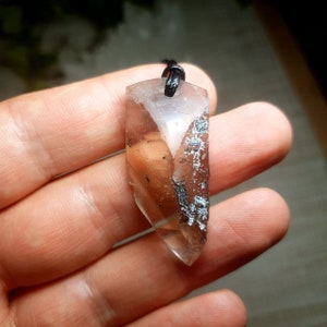 Cathedral smoky quartz crystal pendant with aegirine inclusions and smoky phantom