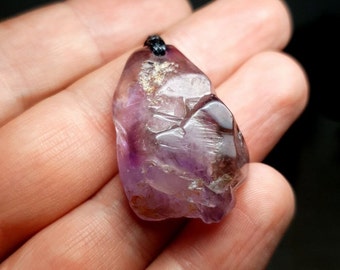 Large unique amethyst pendant from Zimbabwe with inclusions. Scepter amethyst pendant