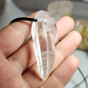 Perfect Genuine Lemurian quartz crystal pendant. Lemurian laser pendant. Lemurian seed pendant