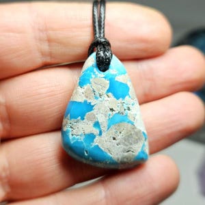 Natural not-stabilized hand-made Persian turquoise pendant. Real turquoise pendant