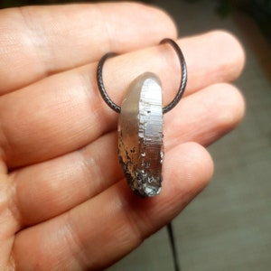 Cathedral smoky quartz crystal pendant with aegirine inclusions