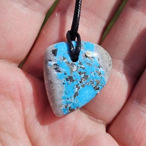 Natural not-stabilized hand-made Persian turquoise pendant. Real turquoise pendant