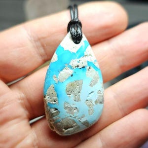 Natural not-stabilized hand-made Persian turquoise pendant. Real turquoise pendant