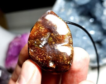 Beautiful Mexican fire agate pendant. Fire agate necklace from Mexico