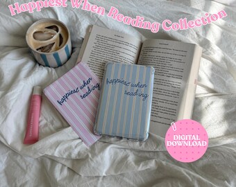 Happiest When Reading Kindle Inserts | Cute Kindle Inserts Digital Download | Kindle Decor for Readers | Kindle Basic Paperwhite Colorsoft