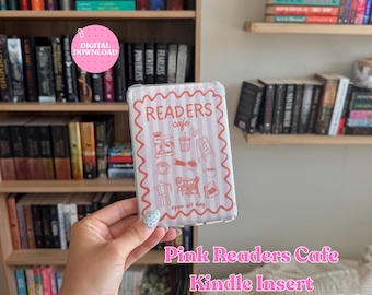 Reader’s Cafe Kindle Insert | Cute Kindle Decor Digital Download | Pink Kindle Insert | Coffee Shop | Kindle Basic Paperwhite Colorsoft