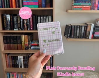 Pink Gingham Currently Reading Kindle Inserts | Cute Kindle Inserts Digital Download | Pink Kindle Decor | Kindle Basic Paperwhite Colorsoft
