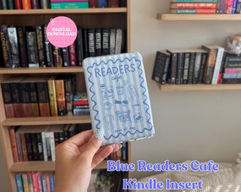 Reader’s Cafe Kindle Insert | Cute Kindle Decor Digital Download | Blue Kindle Insert | Coffee Shop | Kindle Basic Paperwhite Colorsoft