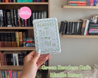 Reader’s Cafe Kindle Insert | Cute Kindle Decor Digital Download | Green Kindle Insert | Coffee Shop | Kindle Basic Paperwhite Colorsoft