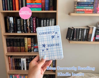 Blue Gingham Currently Reading Kindle Insert | Cute Kindle Inserts Digital Download | Pink Kindle Decor | Kindle Basic Paperwhite Colorsoft