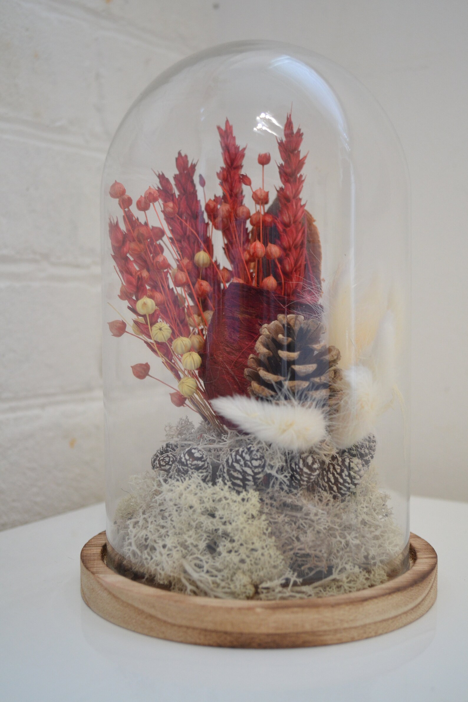 Dried Flower Arrangement in Glass Dome Home Decor Etsy