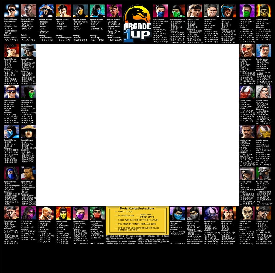 Mortal Kombat Finishing Moves Screen Bezel Fits Arcade 1up Standard