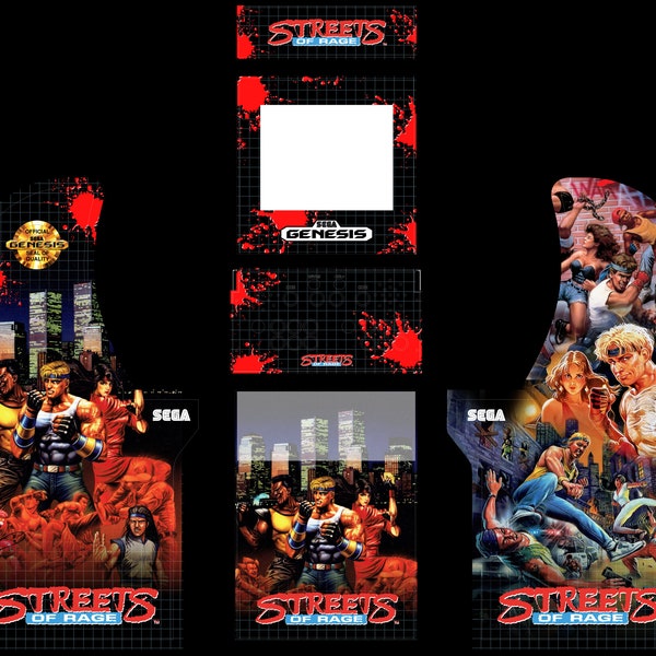 Arcade 1up cabinet SEGA Streets of Rage themed replacement graphics for your home arcade!