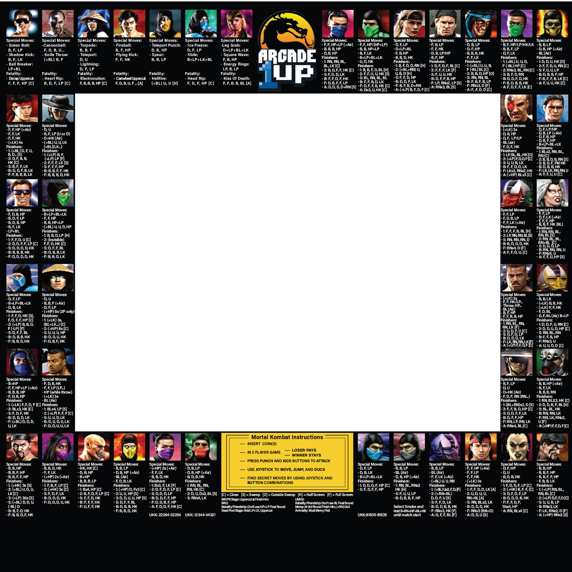 Mortal Kombat Finishing Moves Screen Bezel fits Arcade 1up standard cabinet (Standard and Legacy Options)