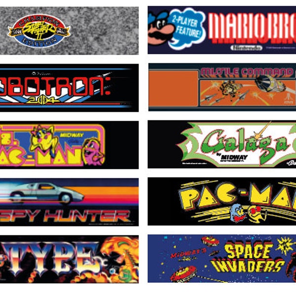 Retro Arcade Marquee Signs Printable at home - top 20 arcade games (Pac Man, Space Invaders, Street Fighter, Metal Slug etc)