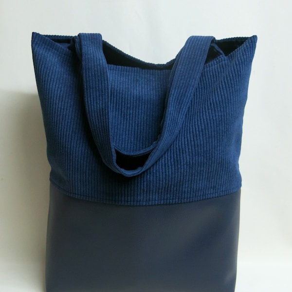 Large shopper, dark blue, bag, tote bag, wide cord, faux leather