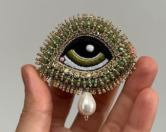 Evil Eye Brooch With Seashell Pearl Nazar Brooch Protection Amulet Handmade Personalized Gift Spiritual Jewelry Gift For Her Him ReadyToShip