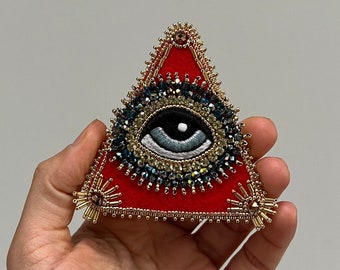 All Seeing Eye Triangle Evil Eye Brooch Protection Amulet Handmade Personalized Gift Spiritual Jewelry