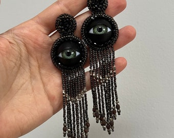 Evil Eye Earrings Dark Shining Luxury Elegant Beaded Earrings Embroidered Earrings Crystal Earrings American Style Earrings Gift For Her