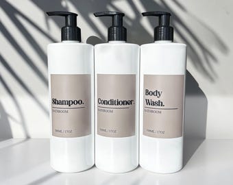 Taupe & Black Minimalist Neutral Monochrome Bathroom / Kitchen / Utility Pump Bottles Personalised