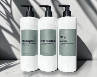 Sage & Black Minimalist Neutral Monochrome Bathroom / Kitchen / Utility Pump Bottles Personalised